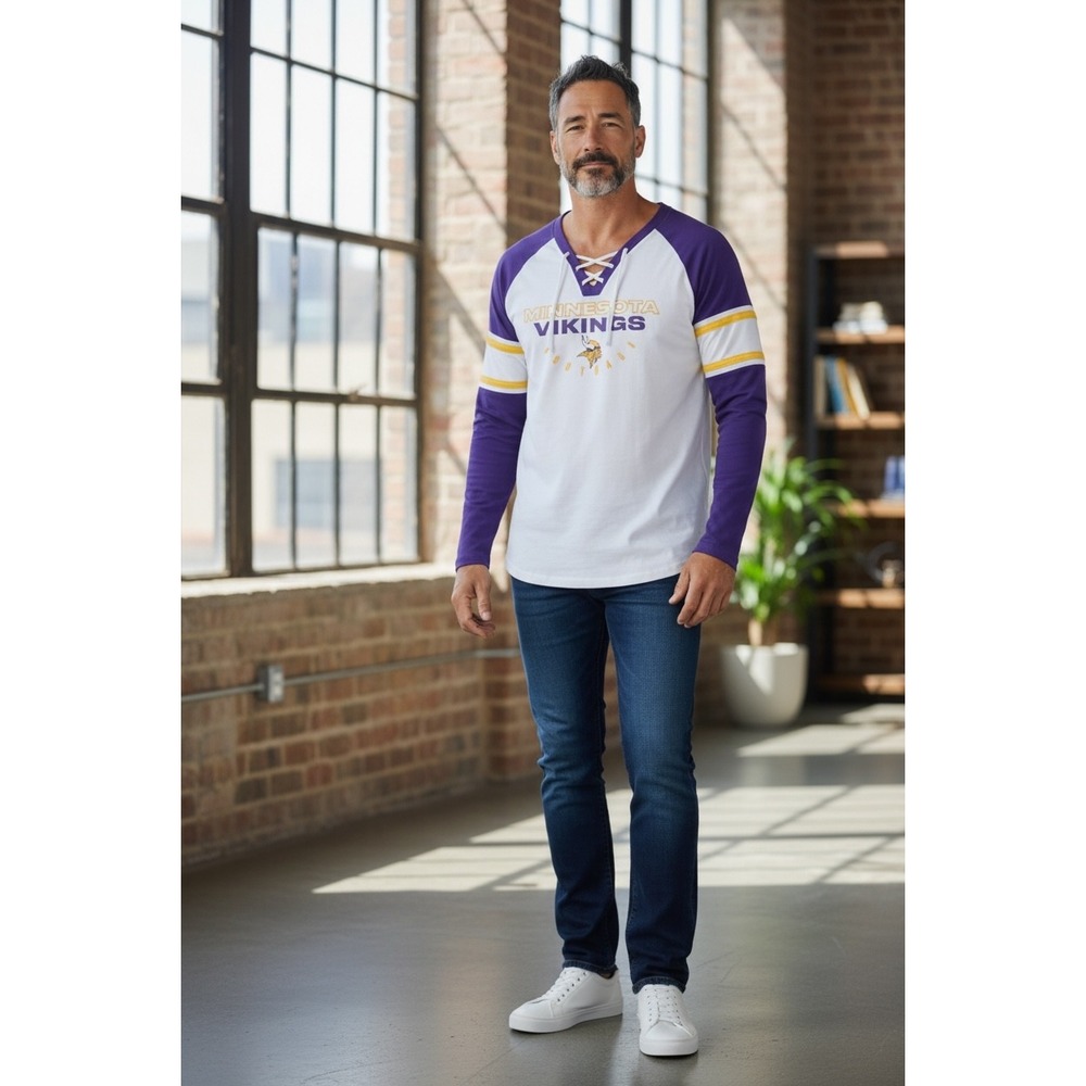 426 Minnesota Vikings Fanatics Lace-Up Long Sleeve Mens Large Purple White NFL - Picture 1 of 4